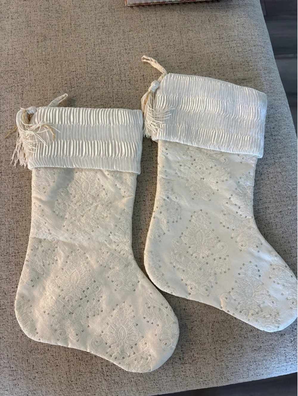 2 Cream Stockings with tassels used 2 times